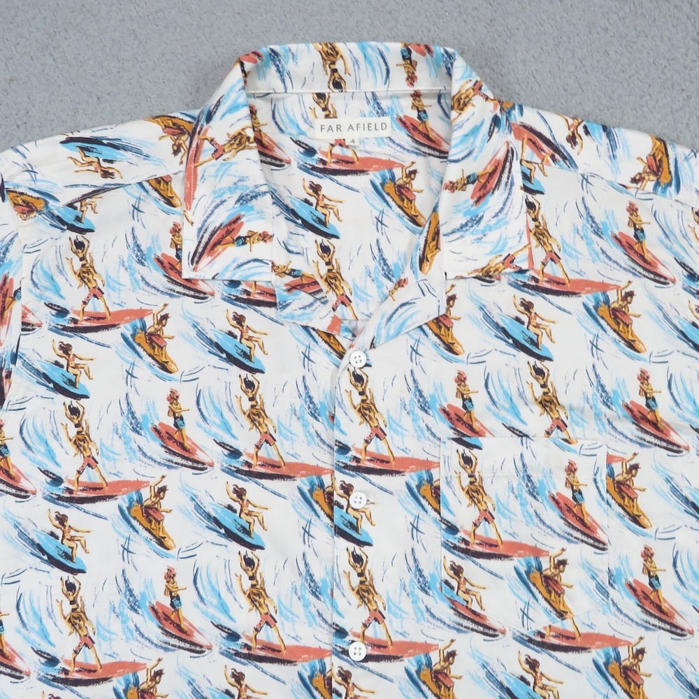 Far Afield Mens 4 XL White Hawaiian Camp Collar Surfing Graphic Shirt AF0011